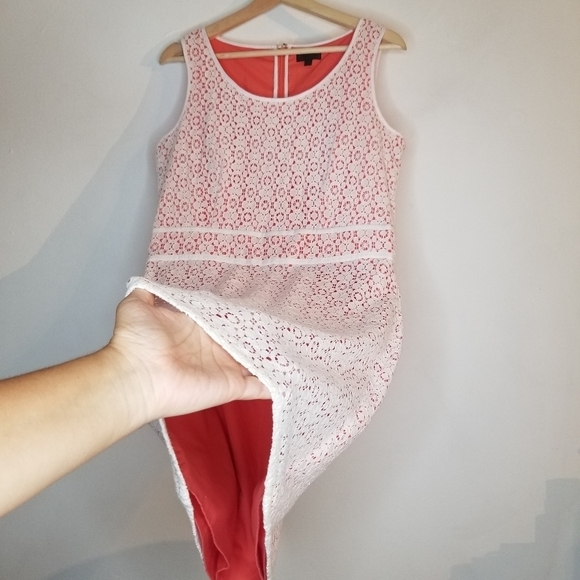 CORTEFIEL Sheath Off White Mini Dress Two Tone Orange Ivory Floral Lace Women 10 - Picture 5 of 10
